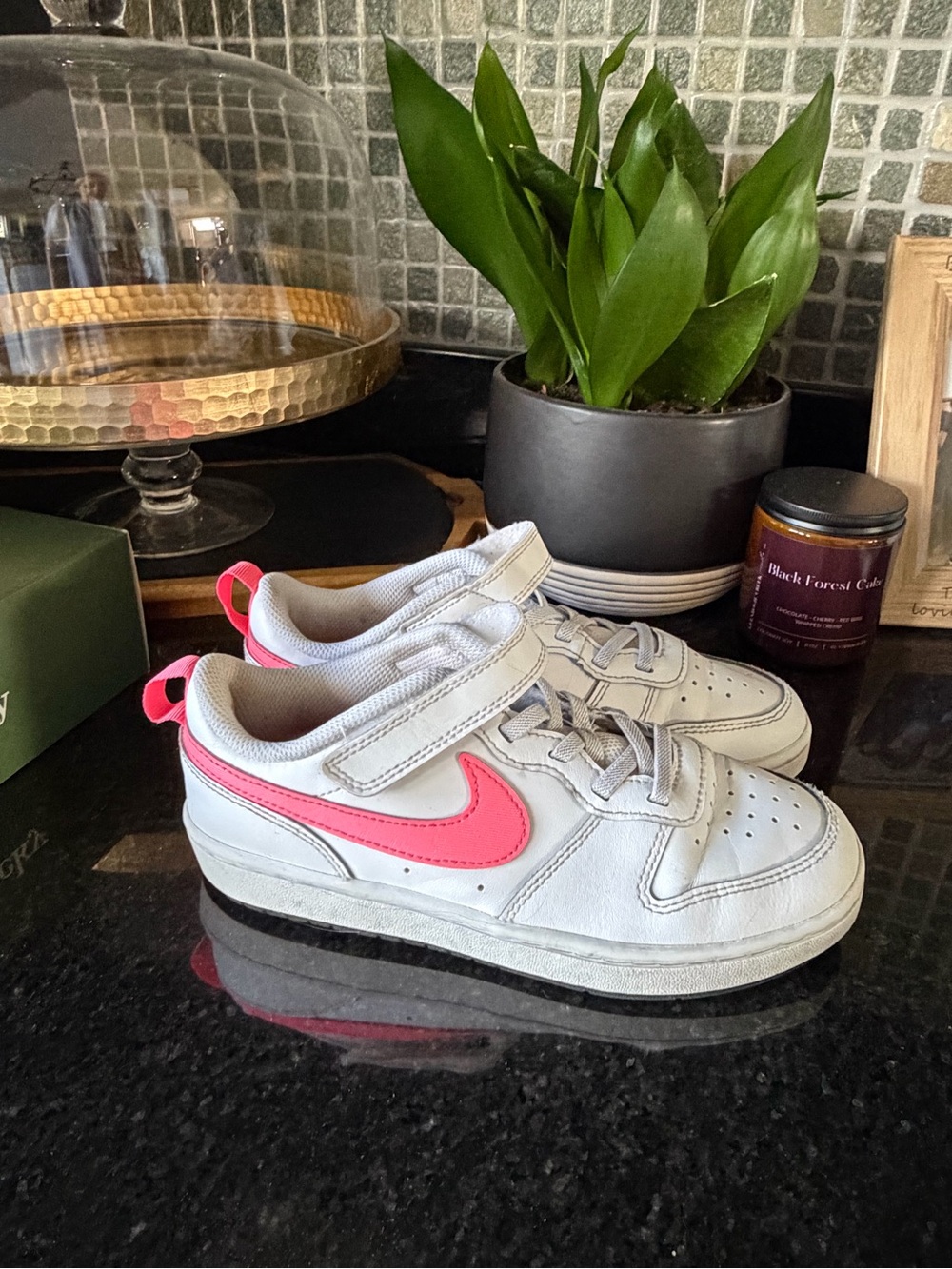 Nike White Sneakers with Pink Swoosh and Heel Tab